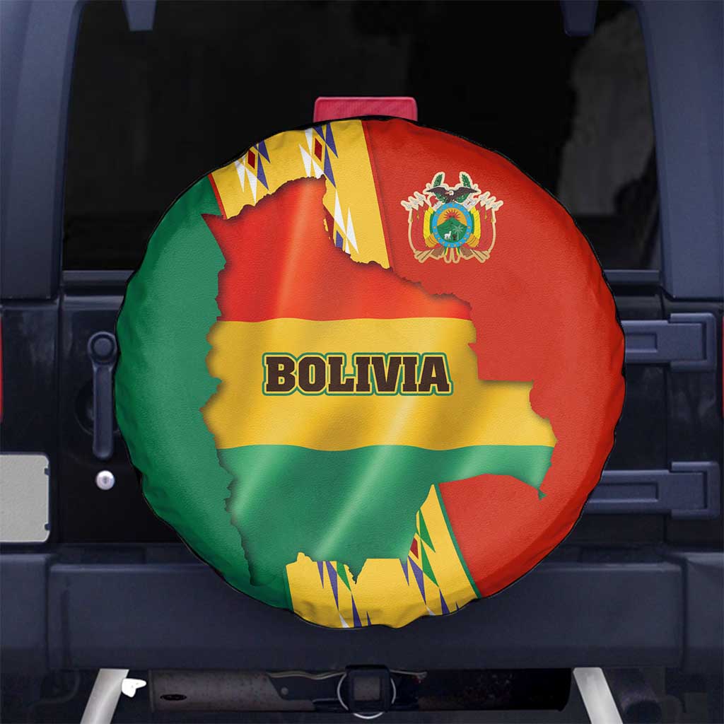 Bolivia Flag Color Spare Tire Cover with National Crest, Andean Pattern and Condor Graphic