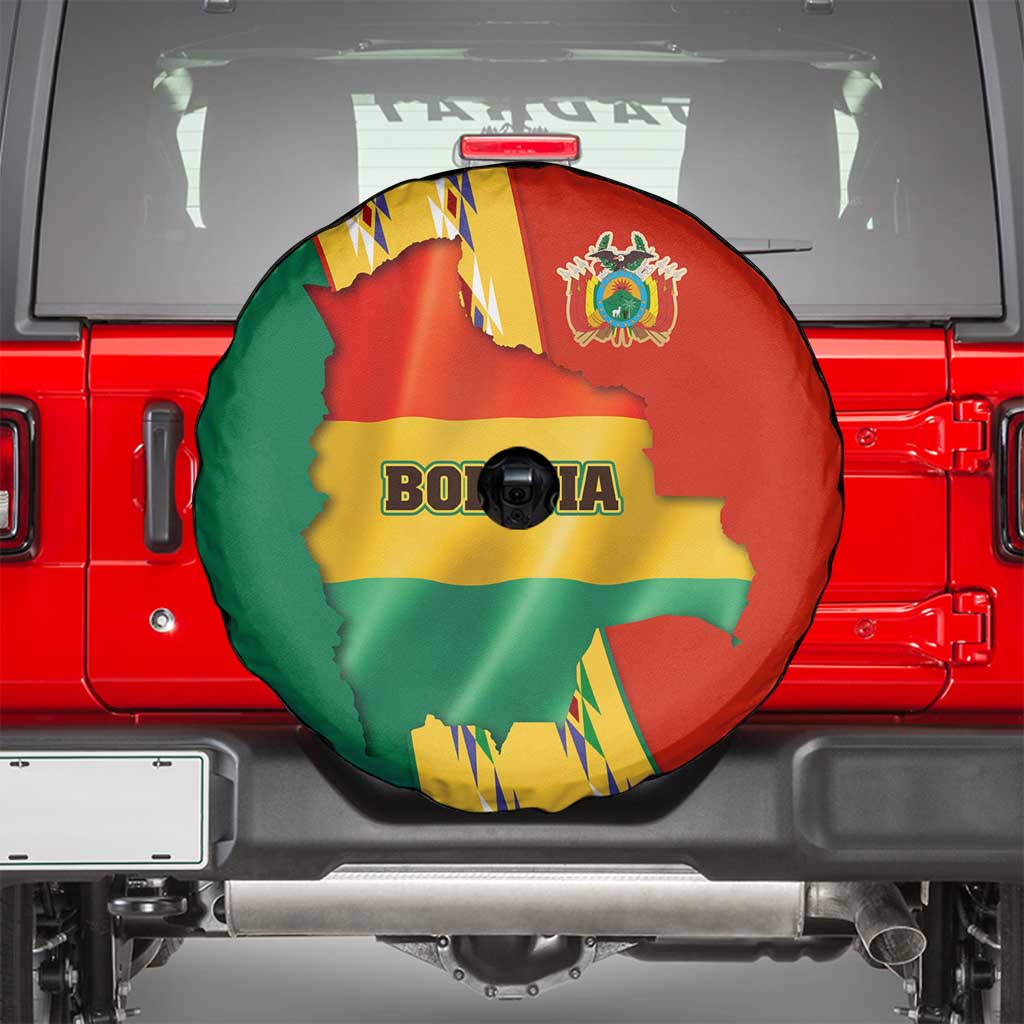 Bolivia Flag Color Spare Tire Cover with National Crest, Andean Pattern and Condor Graphic
