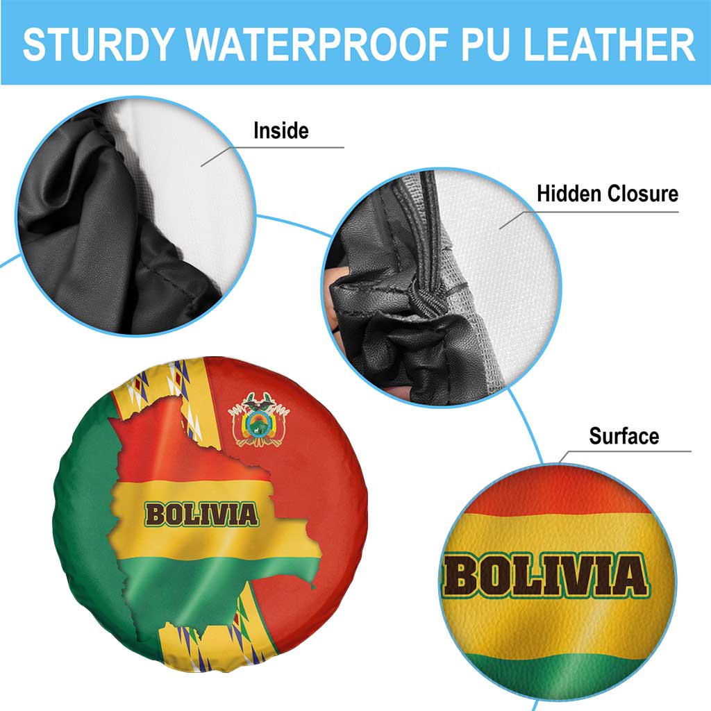 Bolivia Flag Color Spare Tire Cover with National Crest, Andean Pattern and Condor Graphic