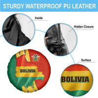 Bolivia Flag Color Spare Tire Cover with National Crest, Andean Pattern and Condor Graphic
