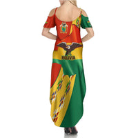 Bolivia Flag Color Summer Maxi Dress with National Crest, Andean Pattern and Condor Graphic