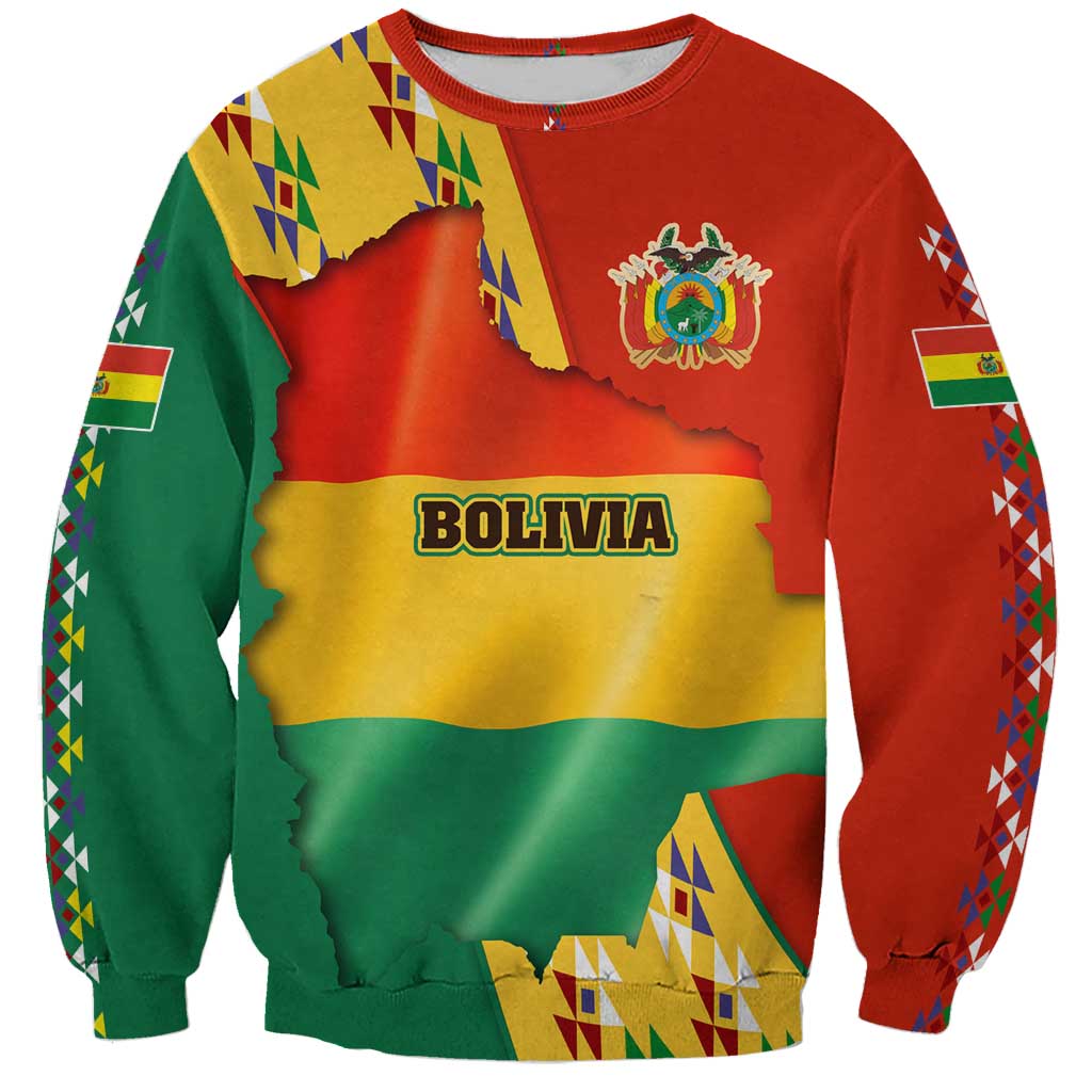 Bolivia Flag Color Sweatshirt with National Crest, Andean Pattern and Condor Graphic