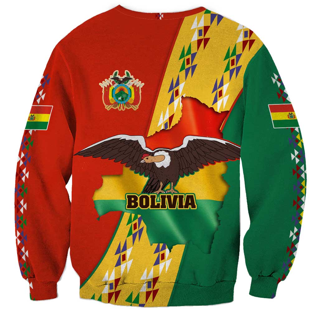 Bolivia Flag Color Sweatshirt with National Crest, Andean Pattern and Condor Graphic