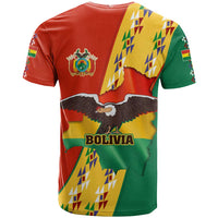 Bolivia Flag Color T Shirt with National Crest, Andean Pattern and Condor Graphic