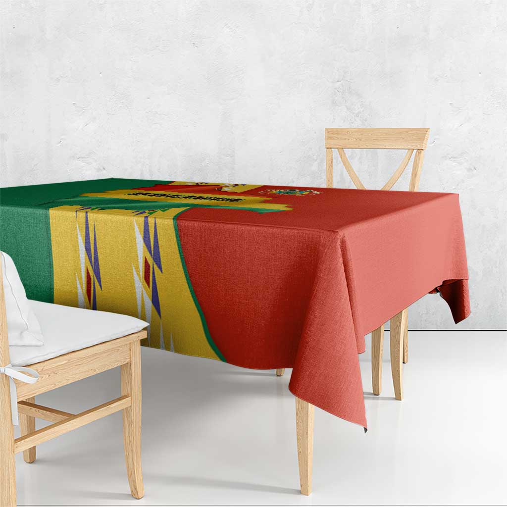 Bolivia Flag Color Tablecloth with National Crest, Andean Pattern and Condor Graphic