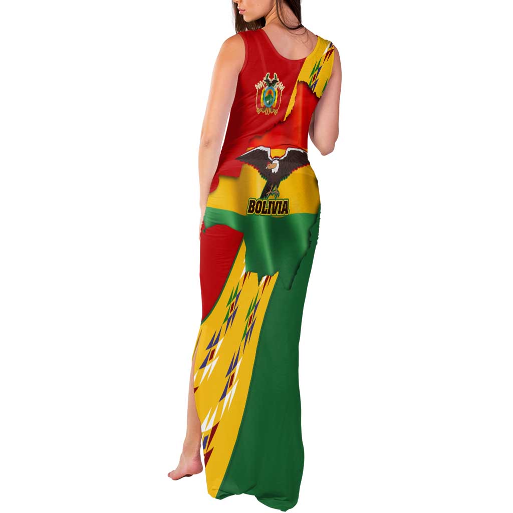 Bolivia Flag Color Tank Maxi Dress with National Crest, Andean Pattern and Condor Graphic