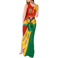 Bolivia Flag Color Tank Maxi Dress with National Crest, Andean Pattern and Condor Graphic