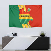 Bolivia Flag Color Tapestry with National Crest, Andean Pattern and Condor Graphic