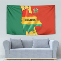Bolivia Flag Color Tapestry with National Crest, Andean Pattern and Condor Graphic