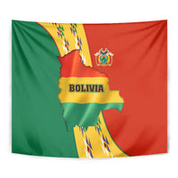 Bolivia Flag Color Tapestry with National Crest, Andean Pattern and Condor Graphic