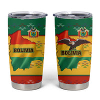 Bolivia Flag Color Tumbler Cup with National Crest, Andean Pattern and Condor Graphic