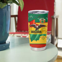 Bolivia Flag Color Tumbler Cup with National Crest, Andean Pattern and Condor Graphic