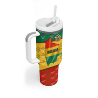 Bolivia Flag Color Tumbler With Handle with National Crest, Andean Pattern and Condor Graphic