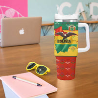 Bolivia Flag Color Tumbler With Handle with National Crest, Andean Pattern and Condor Graphic
