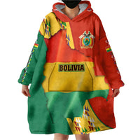 Bolivia Flag Color Wearable Blanket Hoodie with National Crest, Andean Pattern and Condor Graphic