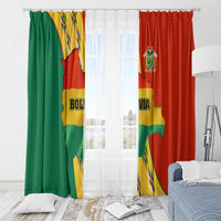Bolivia Flag Color Window Curtain with National Crest, Andean Pattern and Condor Graphic