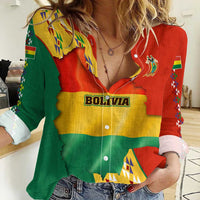 Bolivia Flag Color Women Casual Shirt with National Crest, Andean Pattern and Condor Graphic