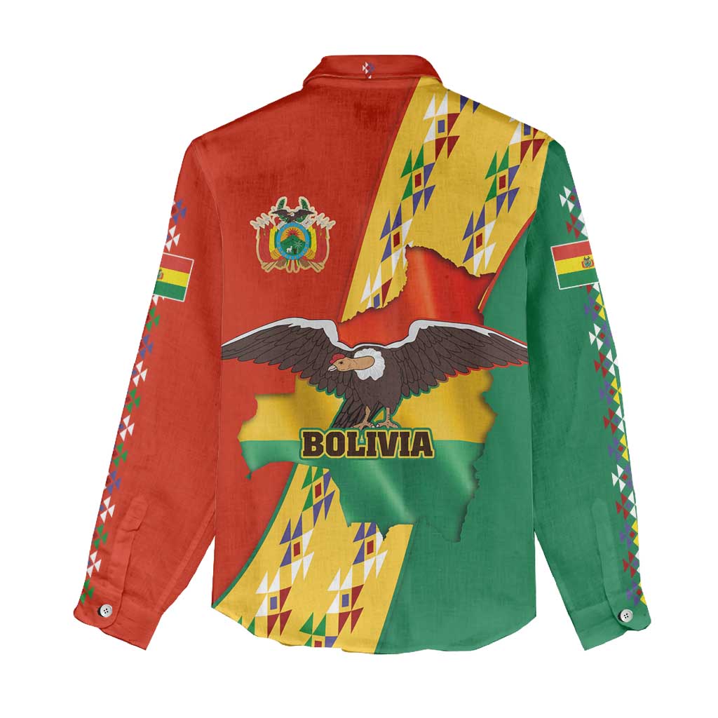 Bolivia Flag Color Women Casual Shirt with National Crest, Andean Pattern and Condor Graphic