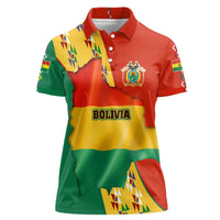 Bolivia Flag Color Women Polo Shirt with National Crest, Andean Pattern and Condor Graphic