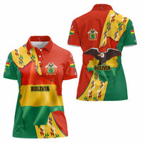 Bolivia Flag Color Women Polo Shirt with National Crest, Andean Pattern and Condor Graphic
