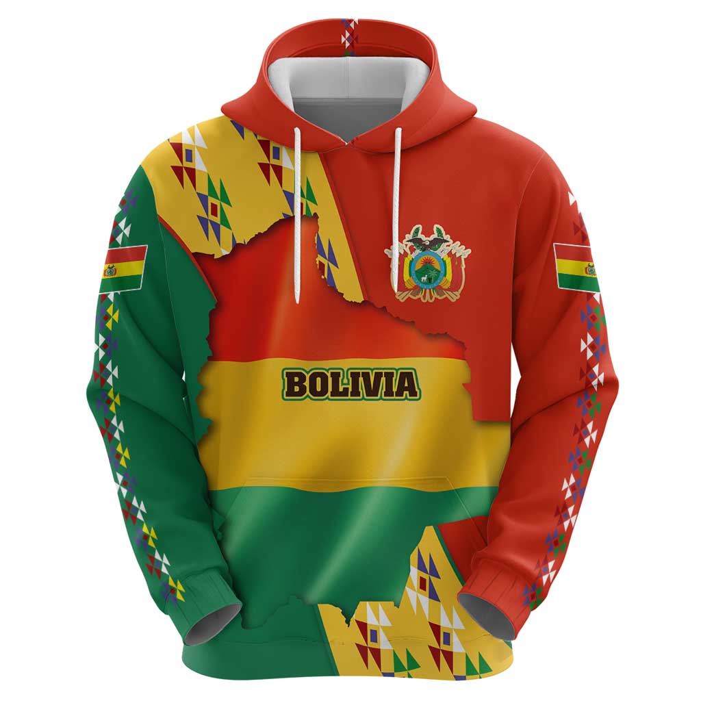 Bolivia Flag Color Zip Hoodie with National Crest, Andean Pattern and Condor Graphic