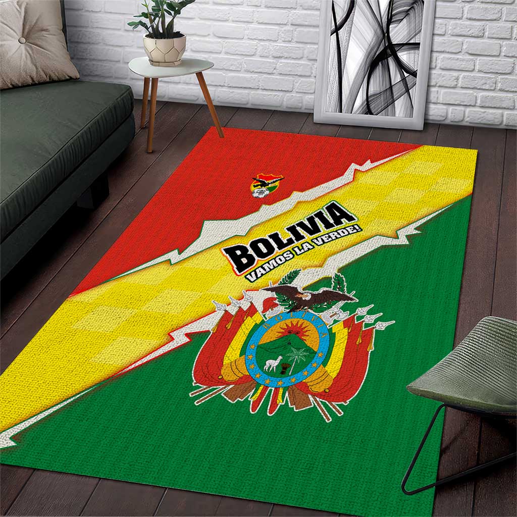 Bolivia Vamos La Verde Area Rug with Flag Colors and National Football Crest