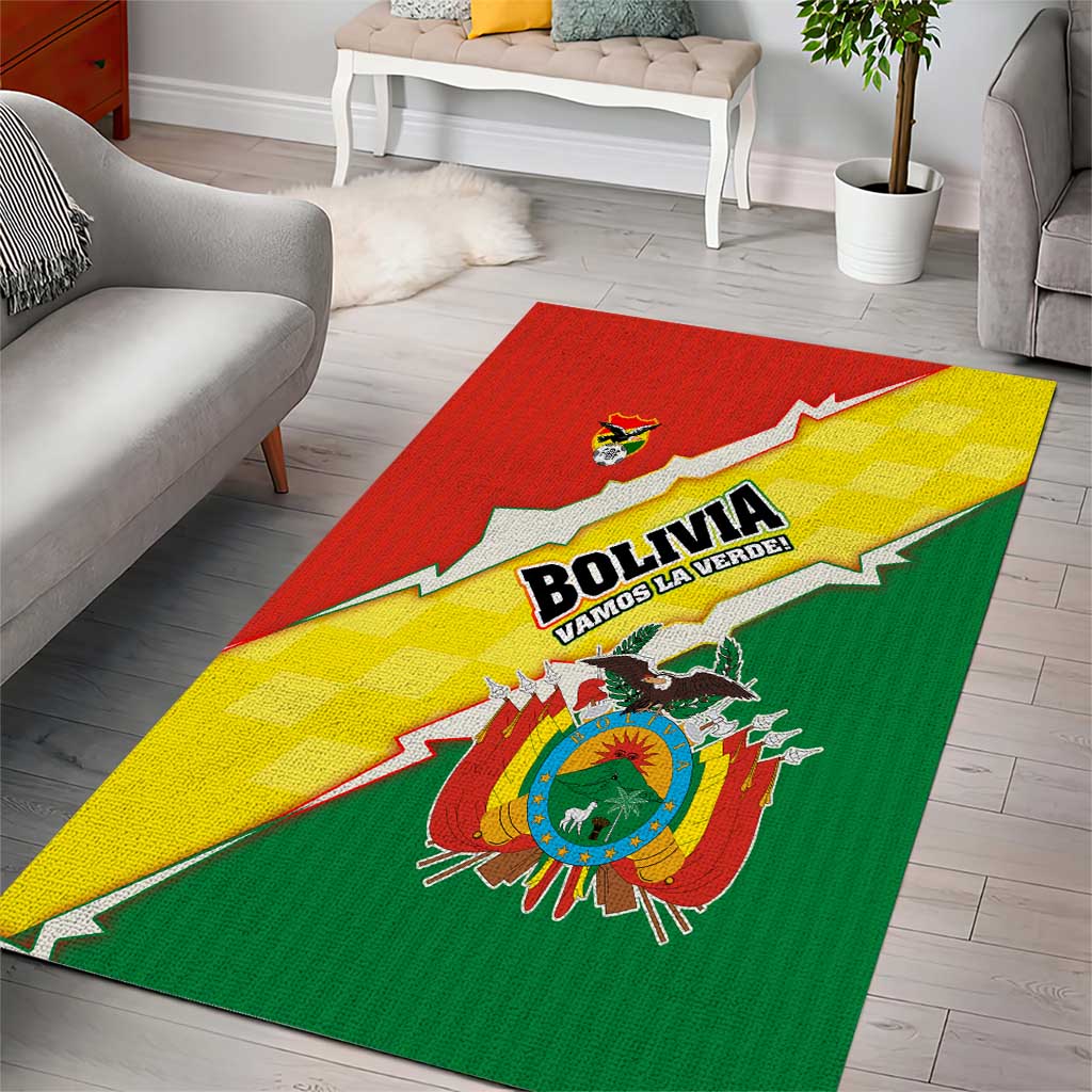 Bolivia Vamos La Verde Area Rug with Flag Colors and National Football Crest