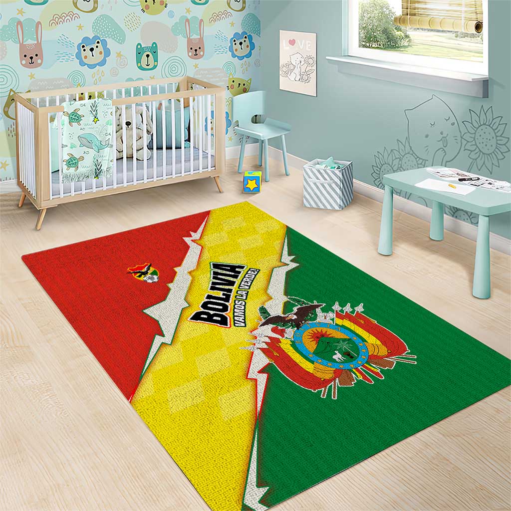 Bolivia Vamos La Verde Area Rug with Flag Colors and National Football Crest
