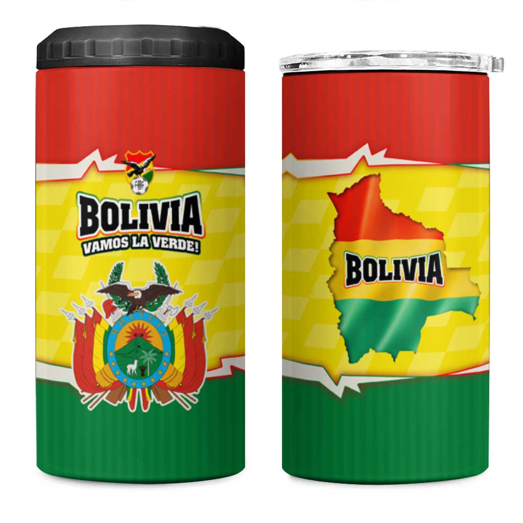 Bolivia Vamos La Verde 4 in 1 Can Cooler Tumbler with Flag Colors and National Football Crest