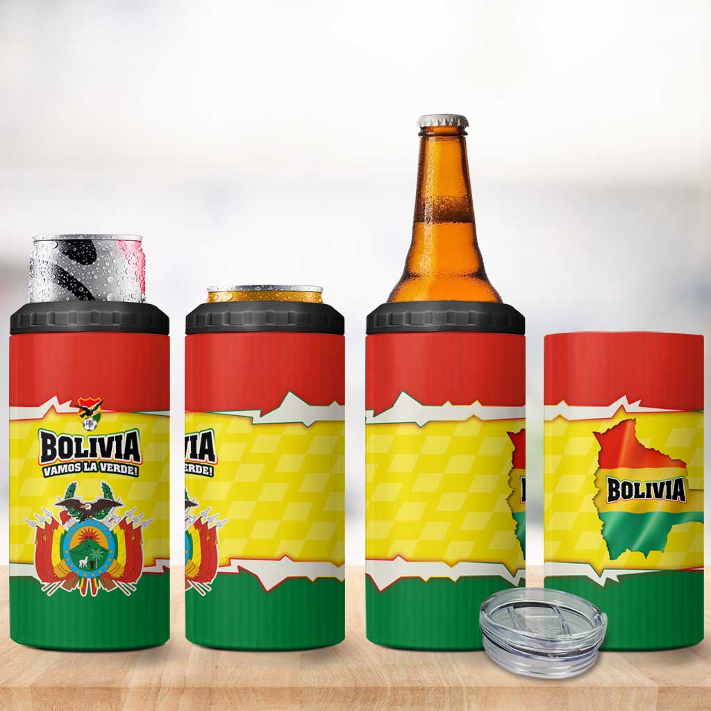 Bolivia Vamos La Verde 4 in 1 Can Cooler Tumbler with Flag Colors and National Football Crest