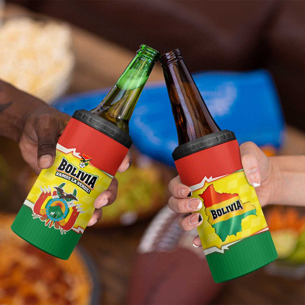Bolivia Vamos La Verde 4 in 1 Can Cooler Tumbler with Flag Colors and National Football Crest
