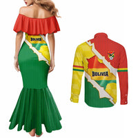 Bolivia Vamos La Verde Couples Matching Mermaid Dress and Long Sleeve Button Shirt with Flag Colors and National Football Crest