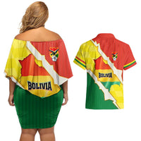 Bolivia Vamos La Verde Couples Matching Off Shoulder Short Dress and Hawaiian Shirt with Flag Colors and National Football Crest