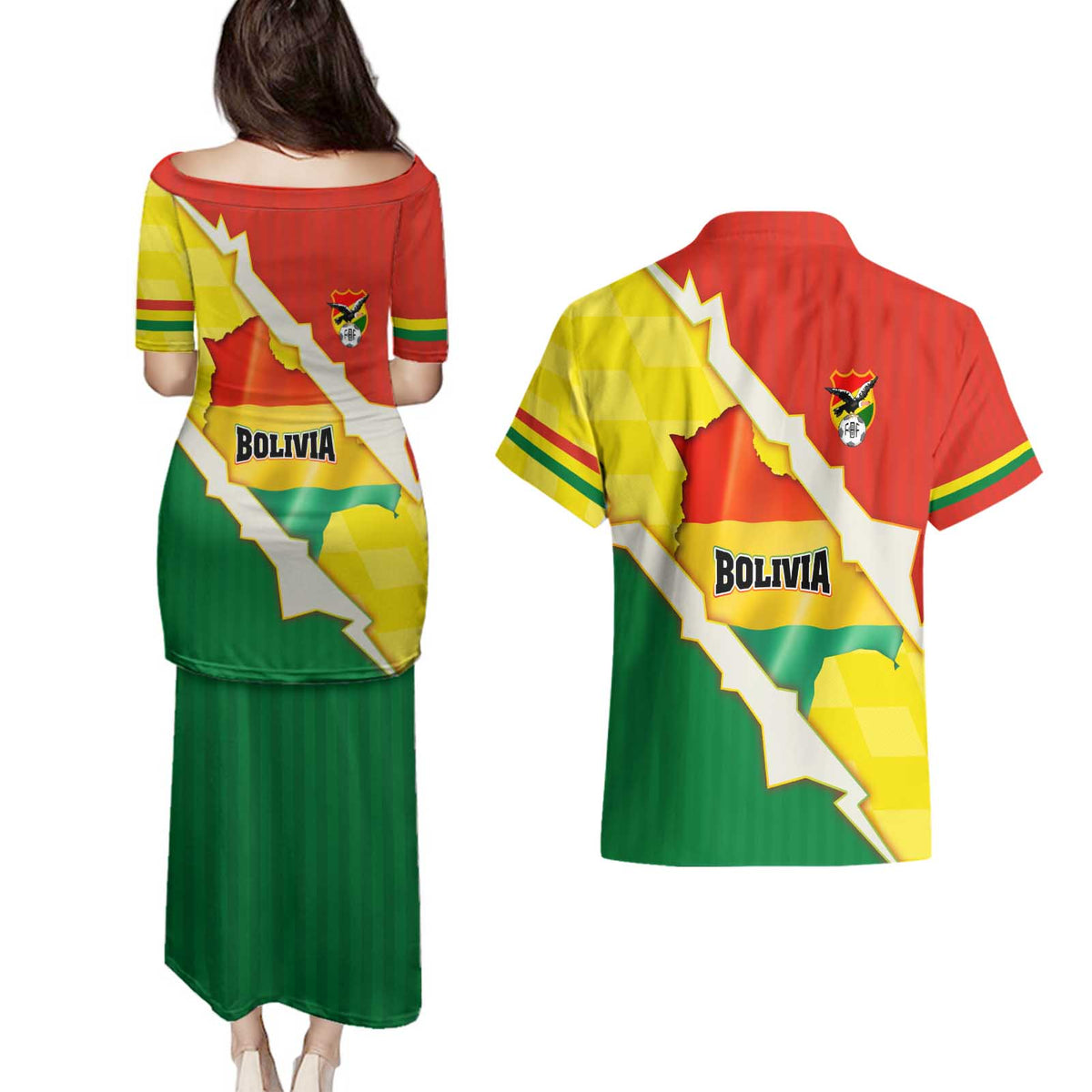 Bolivia Vamos La Verde Couples Matching Puletasi and Hawaiian Shirt with Flag Colors and National Football Crest