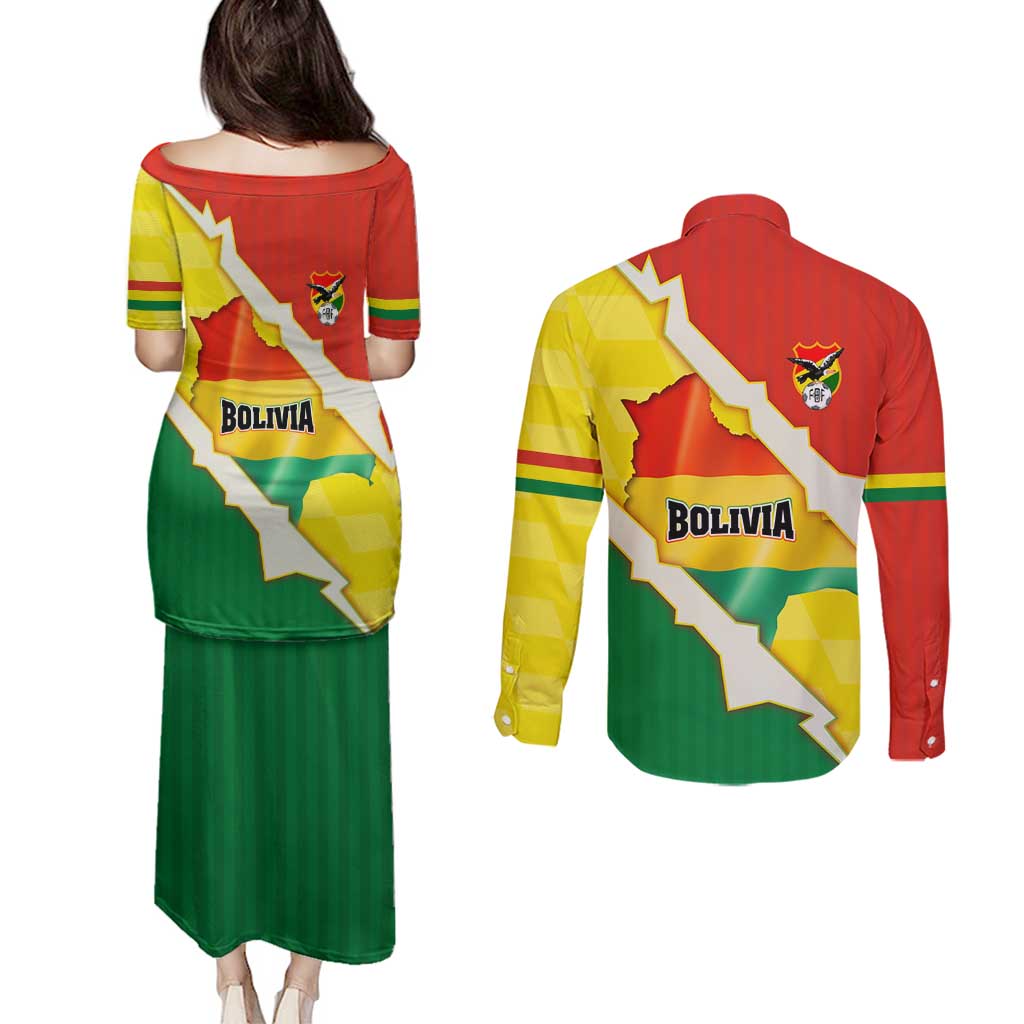 Bolivia Vamos La Verde Couples Matching Puletasi and Long Sleeve Button Shirt with Flag Colors and National Football Crest