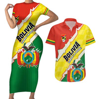 Bolivia Vamos La Verde Couples Matching Short Sleeve Bodycon Dress and Hawaiian Shirt with Flag Colors and National Football Crest