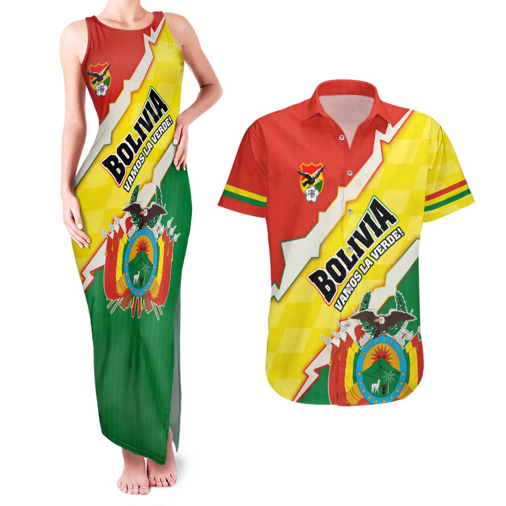 Bolivia Vamos La Verde Couples Matching Tank Maxi Dress and Hawaiian Shirt with Flag Colors and National Football Crest