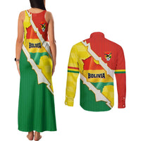 Bolivia Vamos La Verde Couples Matching Tank Maxi Dress and Long Sleeve Button Shirt with Flag Colors and National Football Crest