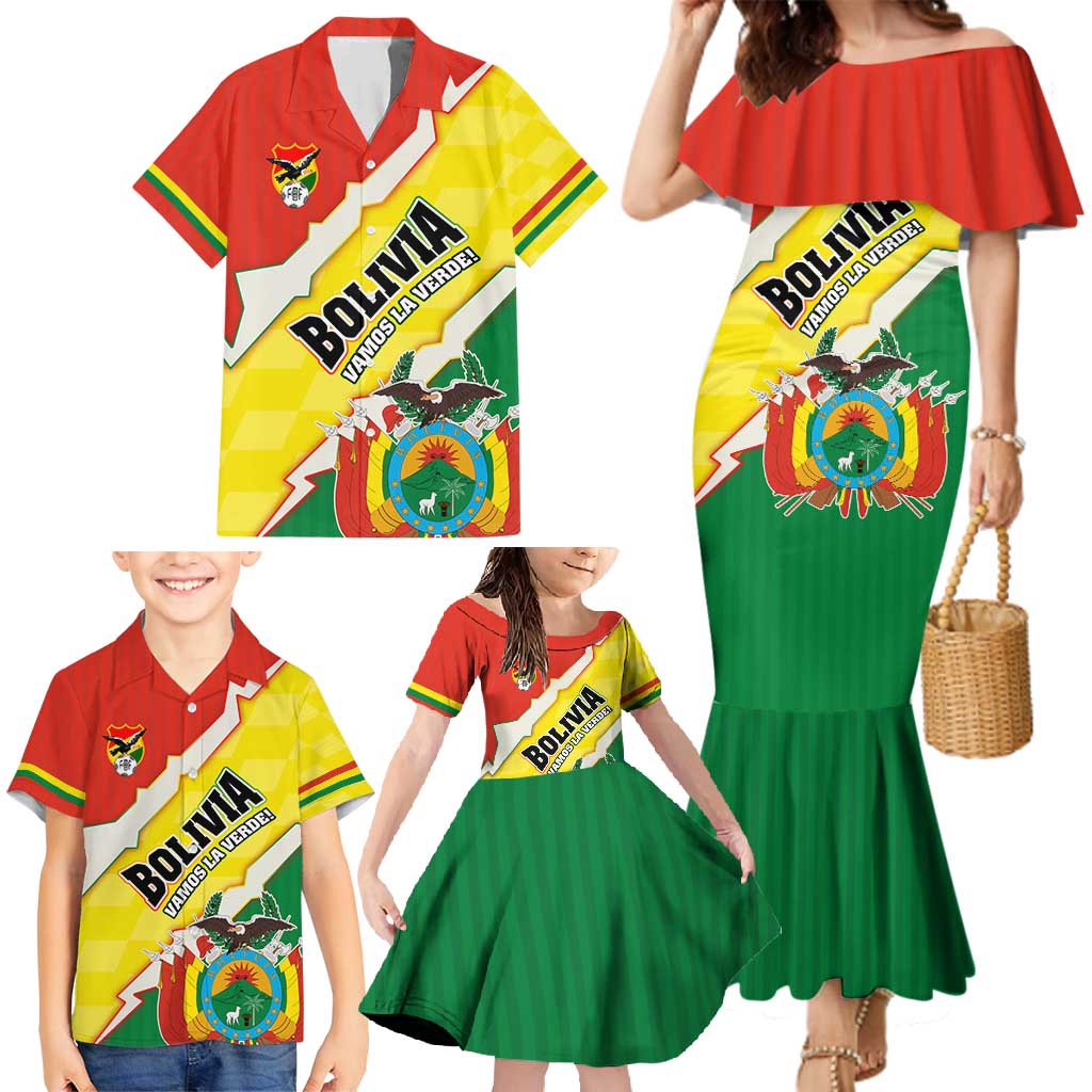 Bolivia Vamos La Verde Family Matching Mermaid Dress and Hawaiian Shirt with Flag Colors and National Football Crest