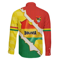 Bolivia Vamos La Verde Family Matching Off The Shoulder Long Sleeve Dress and Hawaiian Shirt with Flag Colors and National Football Crest