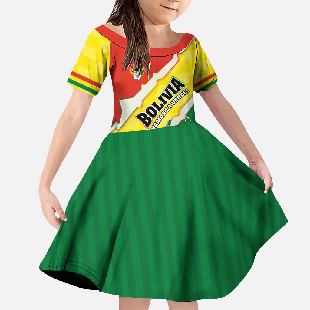 Bolivia Vamos La Verde Family Matching Off Shoulder Maxi Dress and Hawaiian Shirt with Flag Colors and National Football Crest