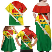 Bolivia Vamos La Verde Family Matching Off Shoulder Maxi Dress and Hawaiian Shirt with Flag Colors and National Football Crest