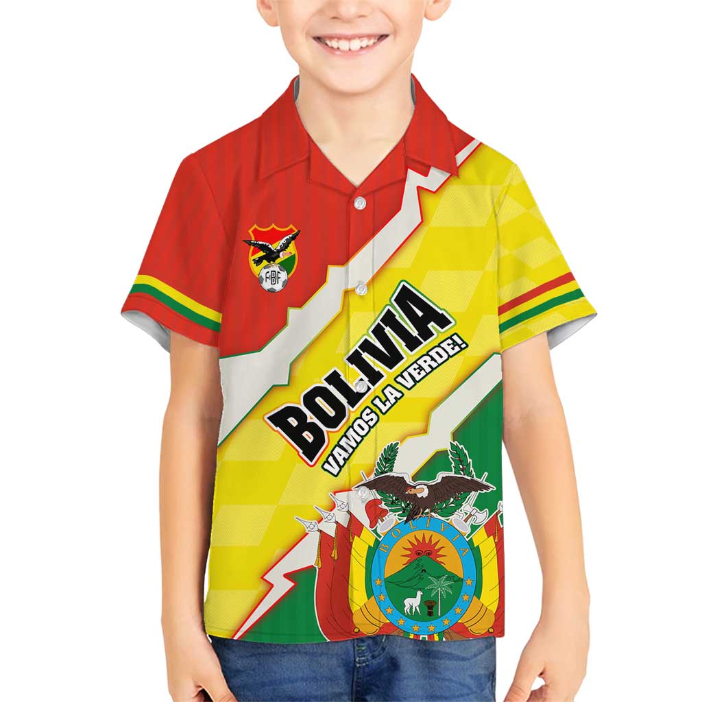 Bolivia Vamos La Verde Family Matching Off Shoulder Maxi Dress and Hawaiian Shirt with Flag Colors and National Football Crest