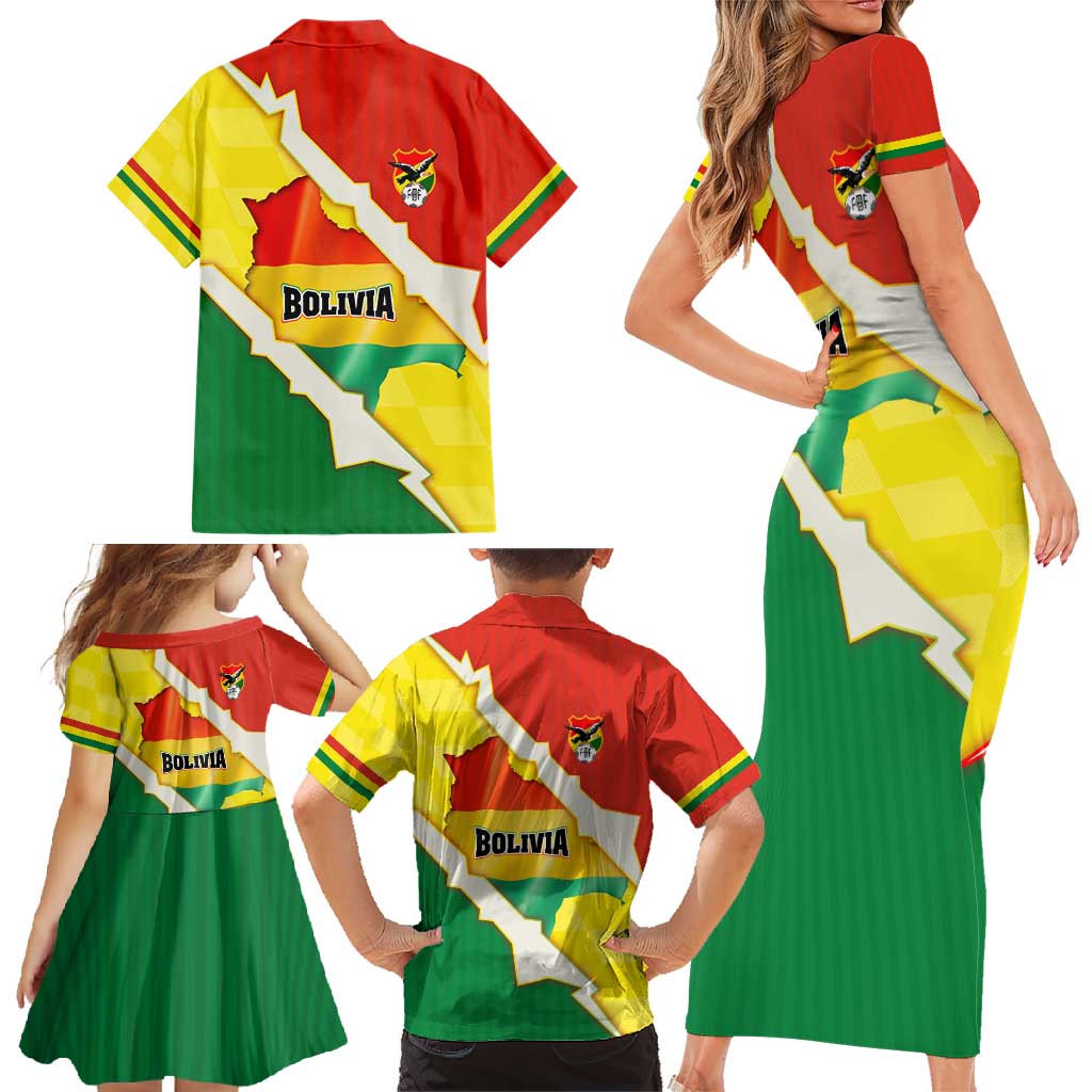 Bolivia Vamos La Verde Family Matching Short Sleeve Bodycon Dress and Hawaiian Shirt with Flag Colors and National Football Crest