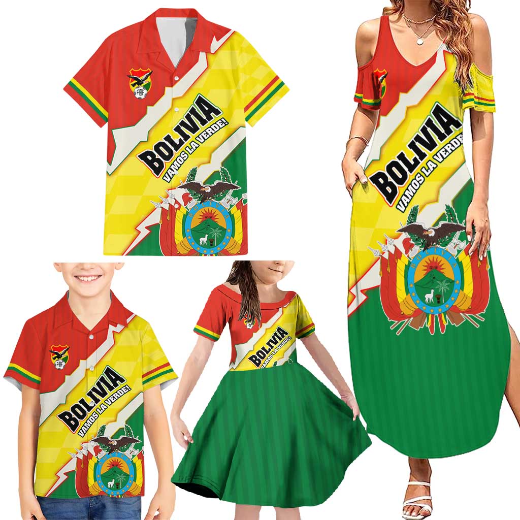 Bolivia Vamos La Verde Family Matching Summer Maxi Dress and Hawaiian Shirt with Flag Colors and National Football Crest