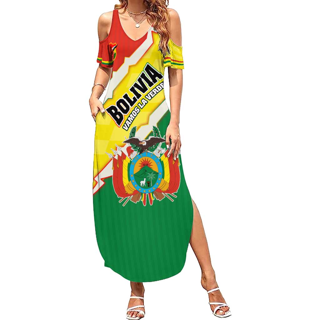 Bolivia Vamos La Verde Family Matching Summer Maxi Dress and Hawaiian Shirt with Flag Colors and National Football Crest
