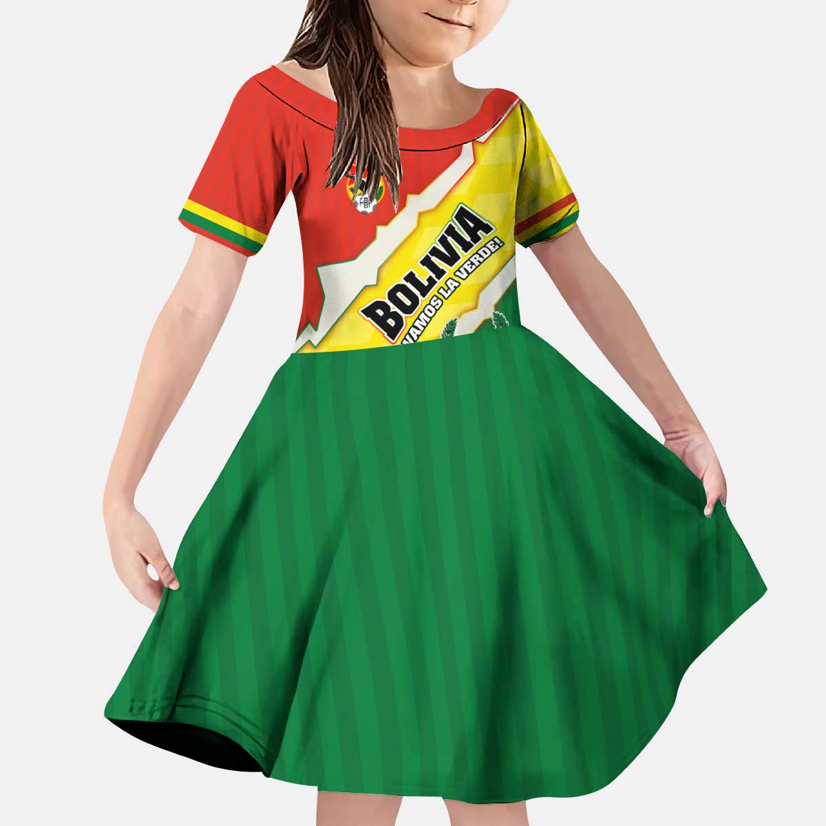 Bolivia Vamos La Verde Kid Short Sleeve Dress with Flag Colors and National Football Crest