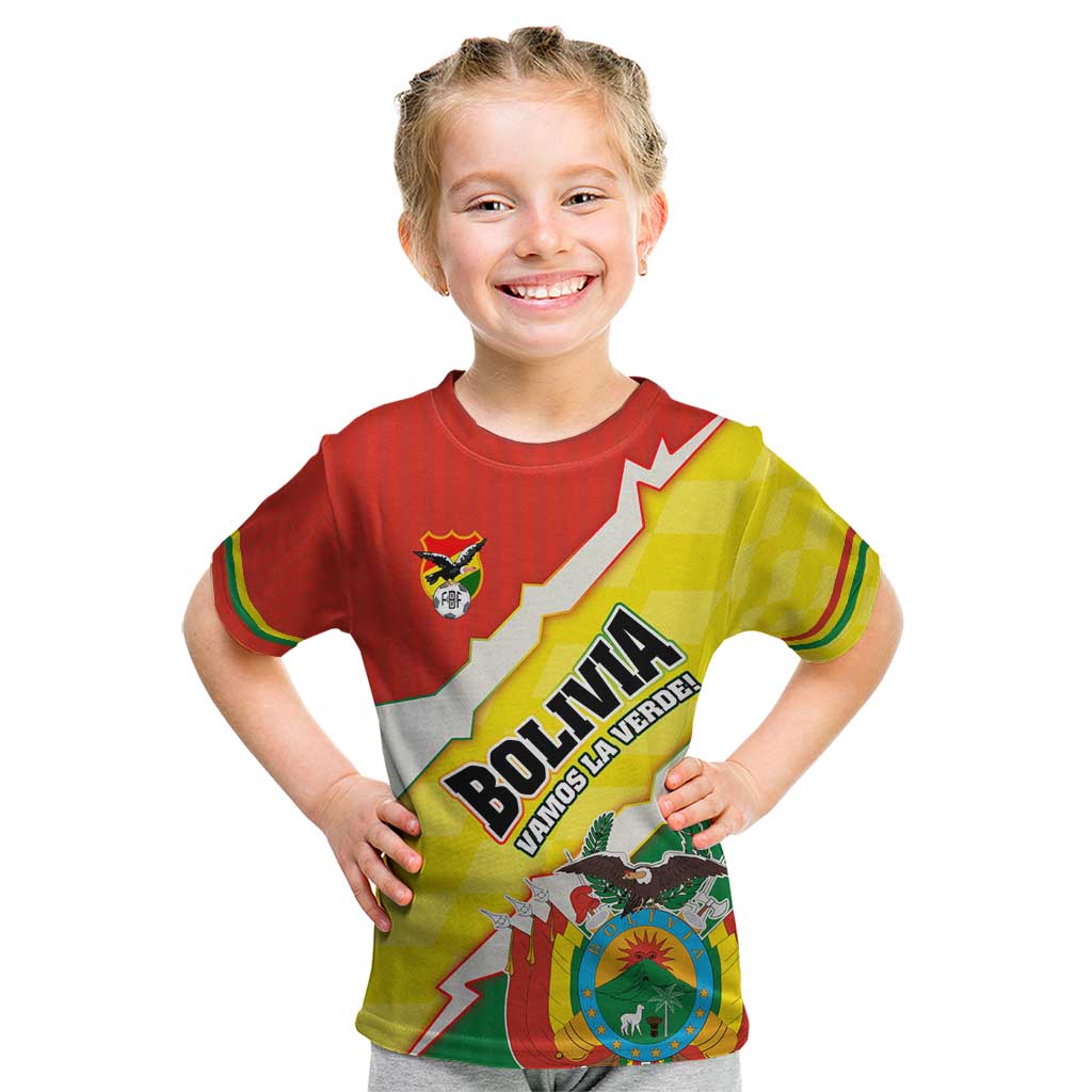 Bolivia Vamos La Verde Kid T Shirt with Flag Colors and National Football Crest