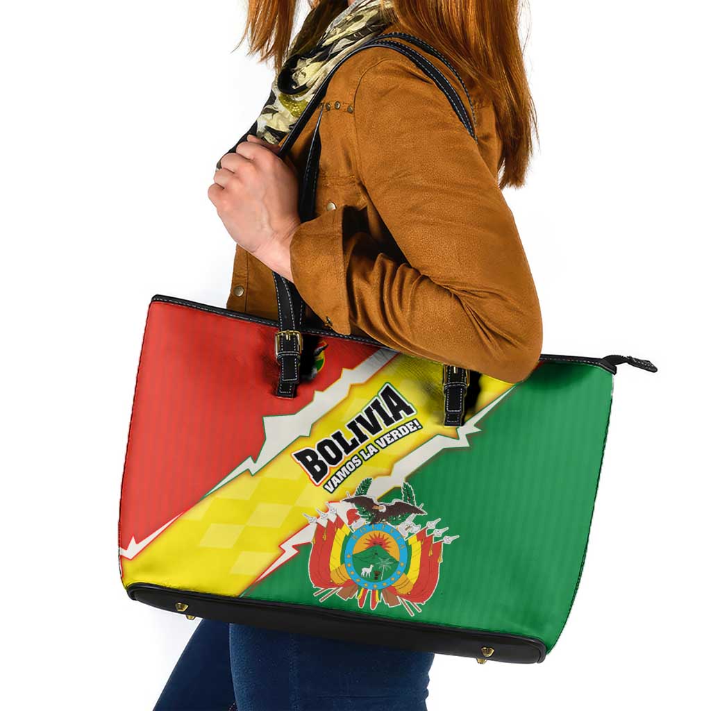 Bolivia Vamos La Verde Leather Tote Bag with Flag Colors and National Football Crest