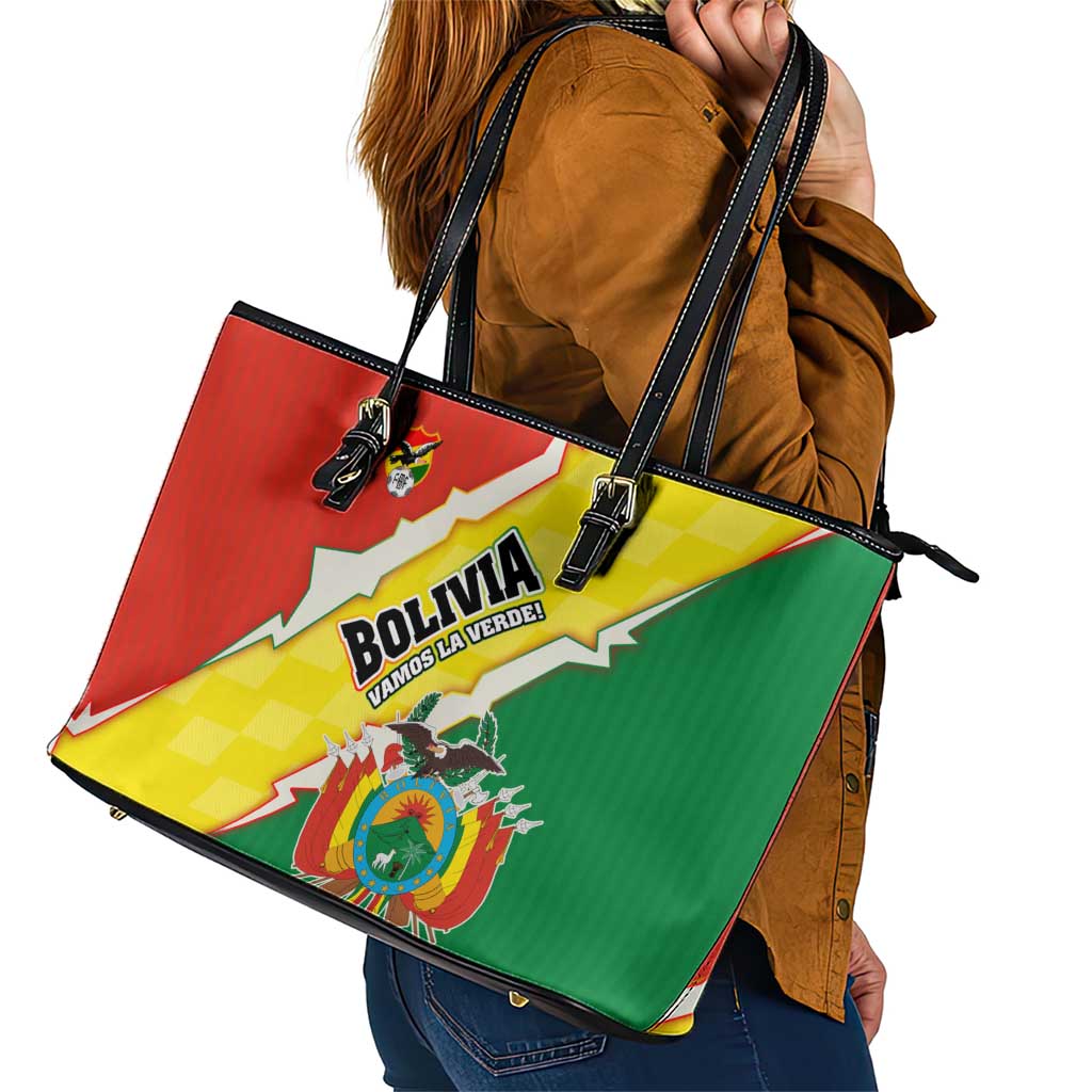 Bolivia Vamos La Verde Leather Tote Bag with Flag Colors and National Football Crest